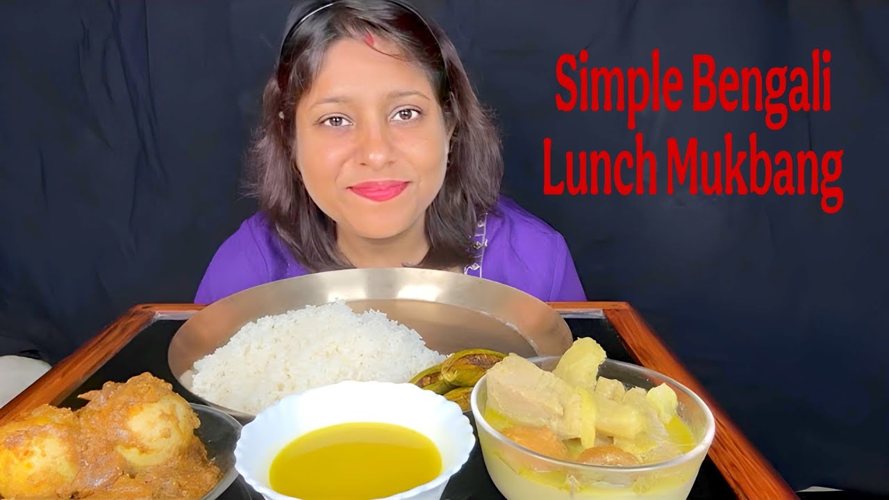 Authentic Bengali Homemade Lunch Mukbang | Rice, Dal, Shukto, Potol Bhaja, Dim Posto | Eating Show