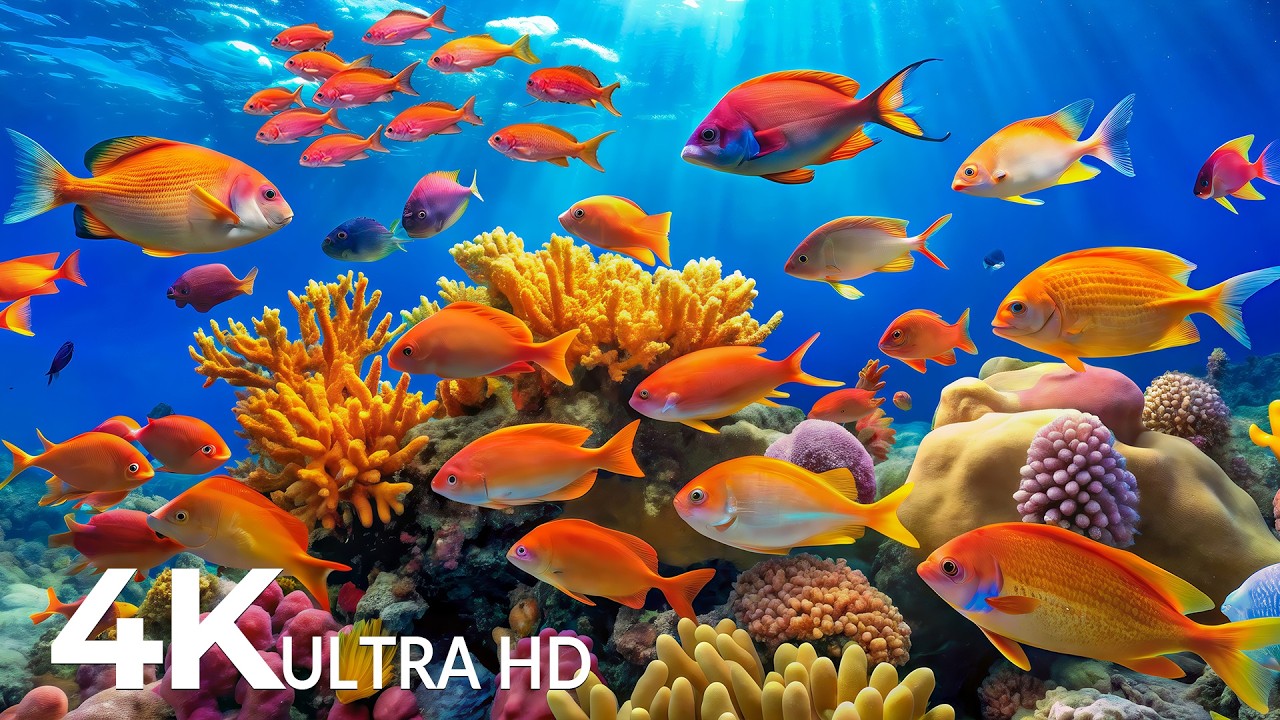 AQUARIUM 4K (ULTRA HD) - Beautiful Fish Swimming & Colorful Sea Life Video 🐠 Deep Sleep Music #28