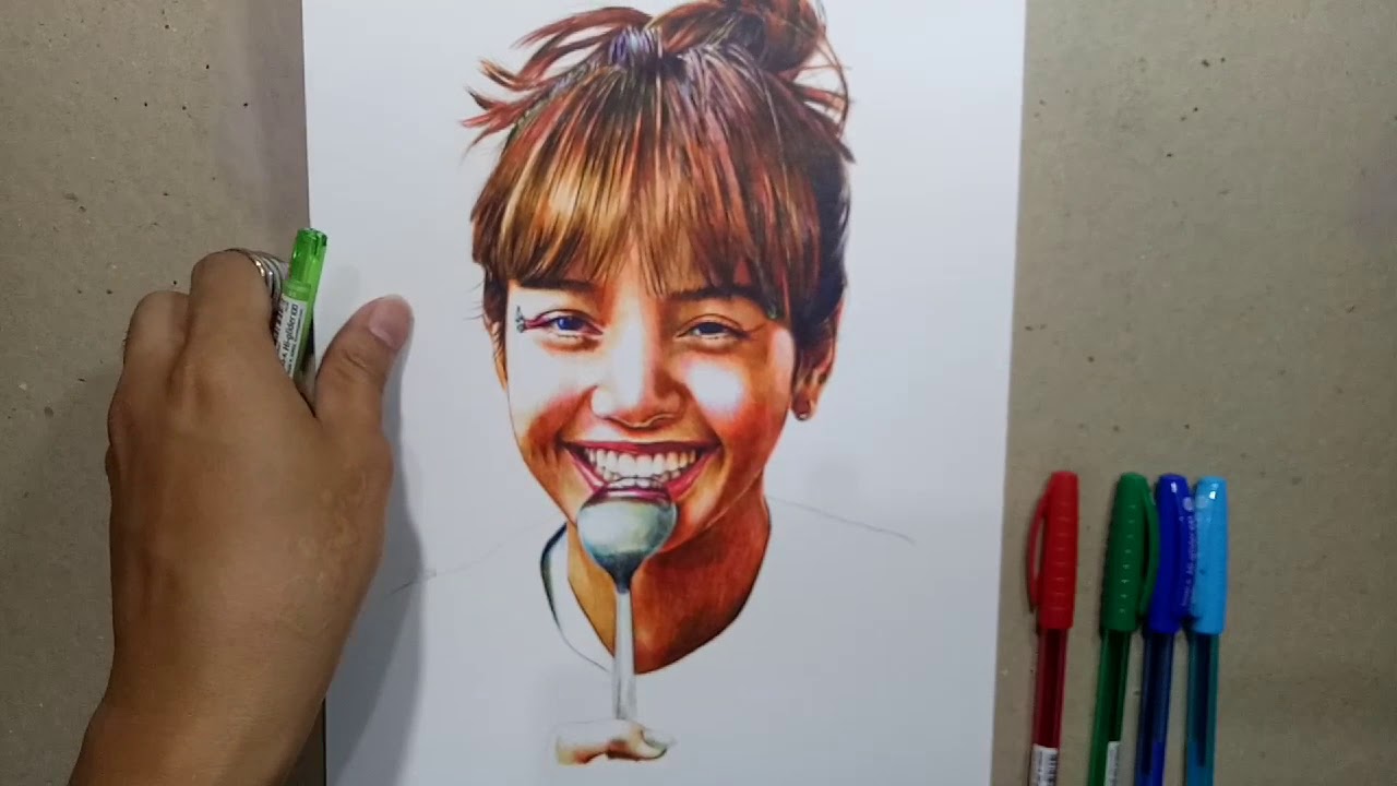 Dong-A Hi-Glider Ballpoint Pen PORTRAIT || Lisa Manoban || Art Tutorial || Tagalog Philippines