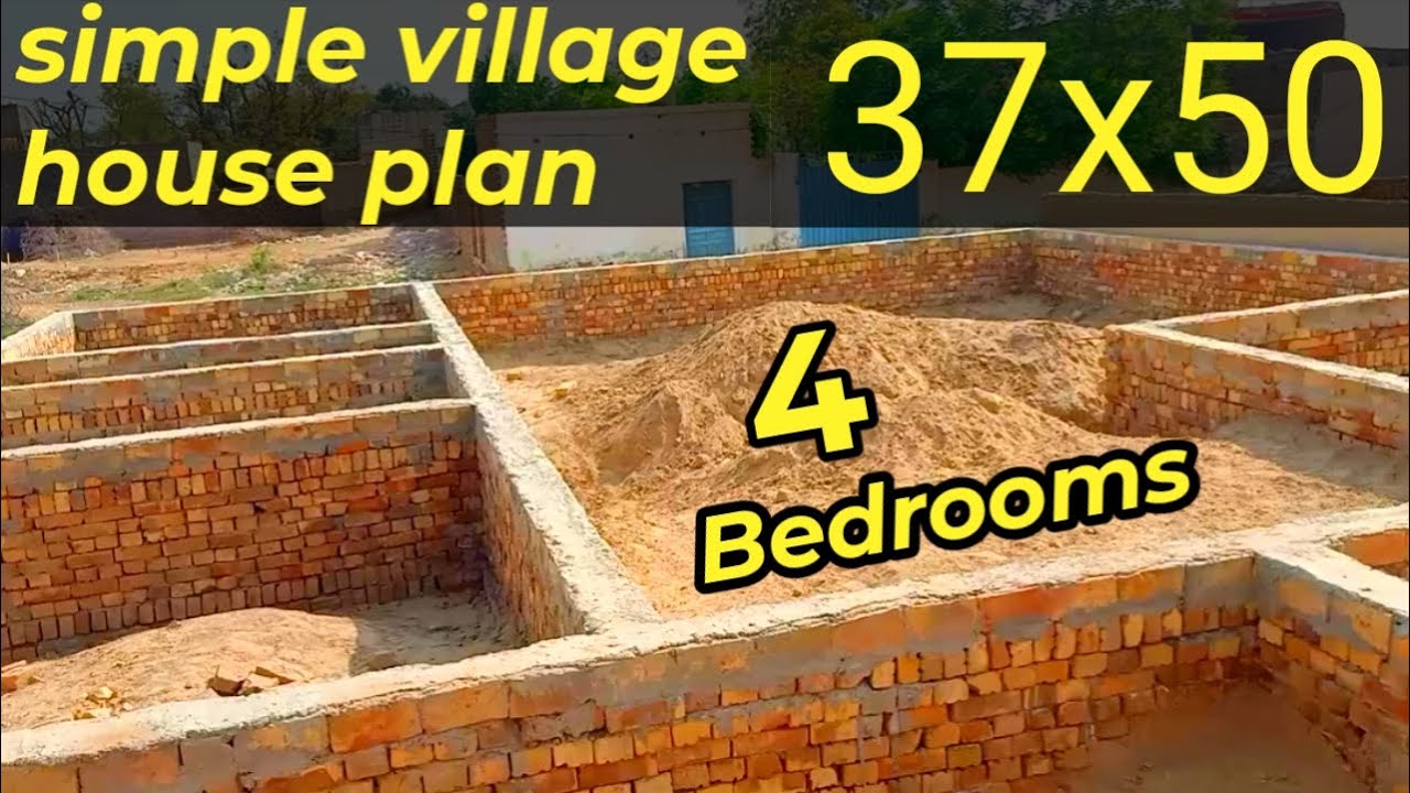 37 x 50 feet house plan | Simple village house design | 4 BHK house plan | Urdu - Hindi