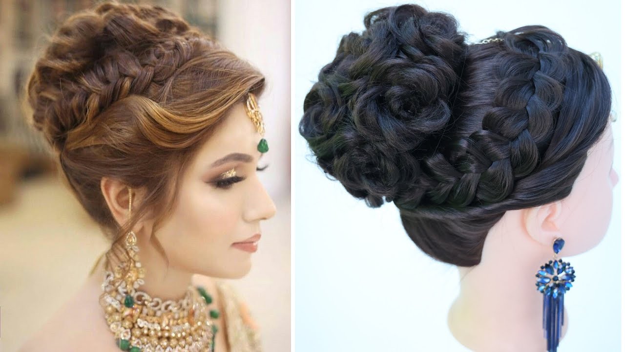 fancy high bun hairstyle for bridal | hairstyle for engagement look | hairstyle for reception look
