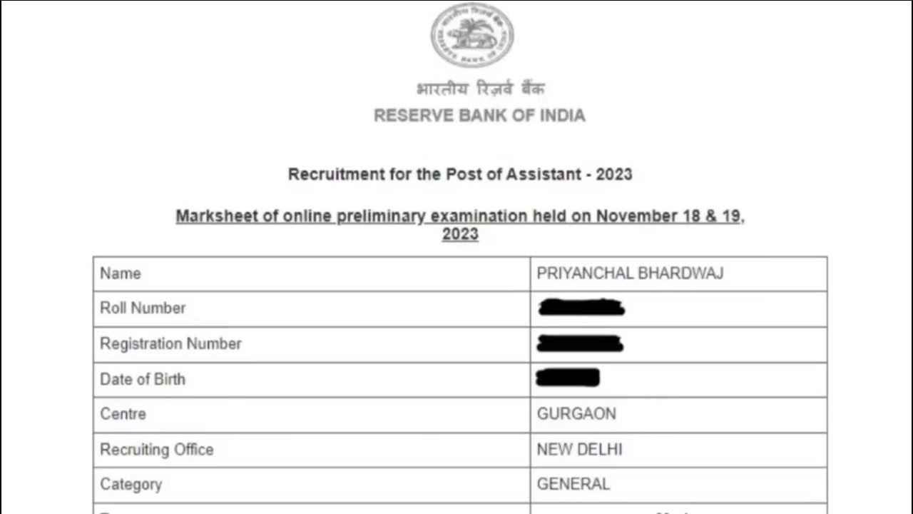 My RBI Assistant Prelims Last Year Scorecard #rbiassistant 