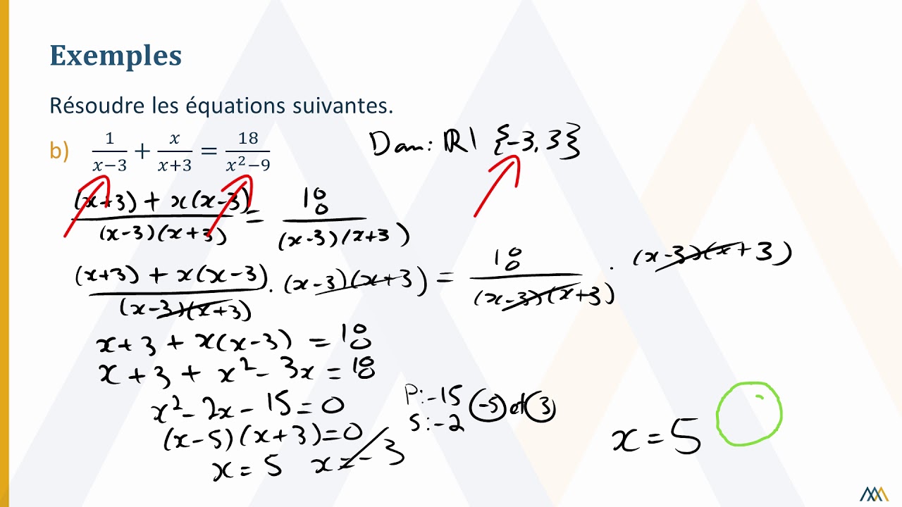 Résolution d'équations contenant des fractions rationnelles