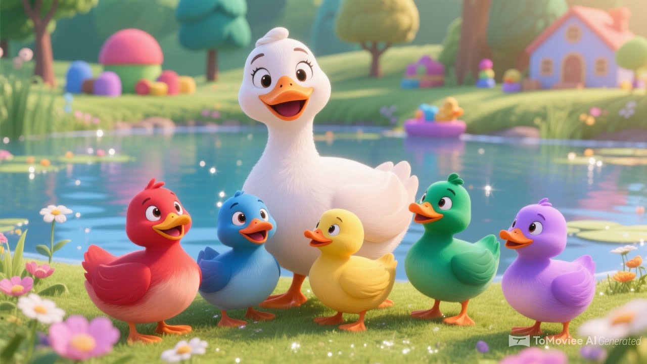 Five Little Ducks | Colorful Ducks Song for Kids | Counting & Colors Nursery Rhyme
