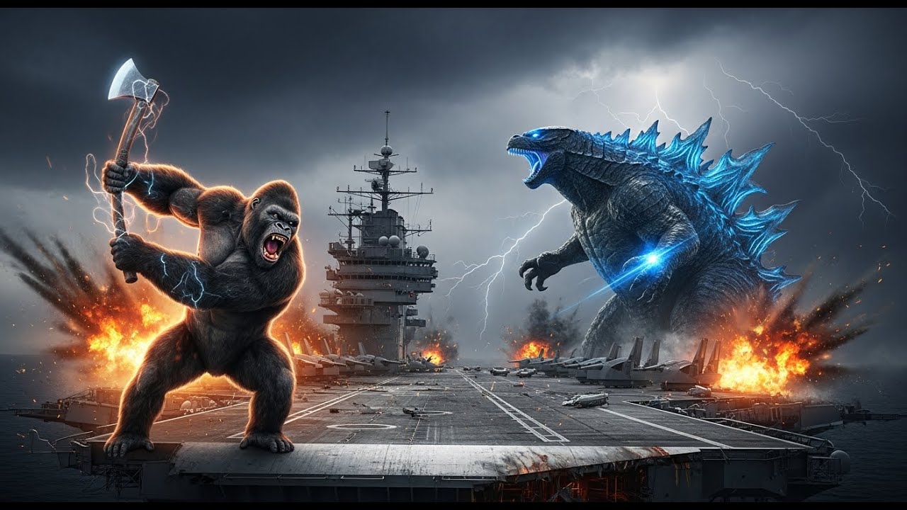 Witness the Epic Clash: King Kong vs Godzilla: Deadly Battle on the Aircraft Carrier