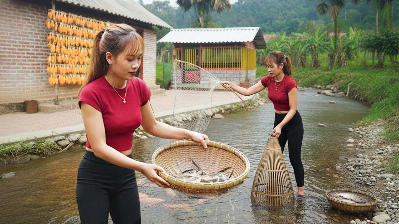 Fishing Techniques Small Stream: Harvest Fish to Market | Build Pond & Tire Flowers