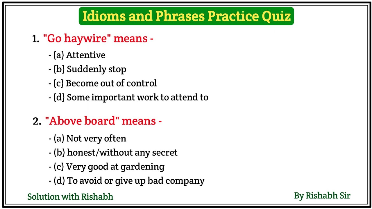 Idioms and Phrases for competitive exams | Idioms and Phrases mcq | Idioms and Phrases Practice Quiz