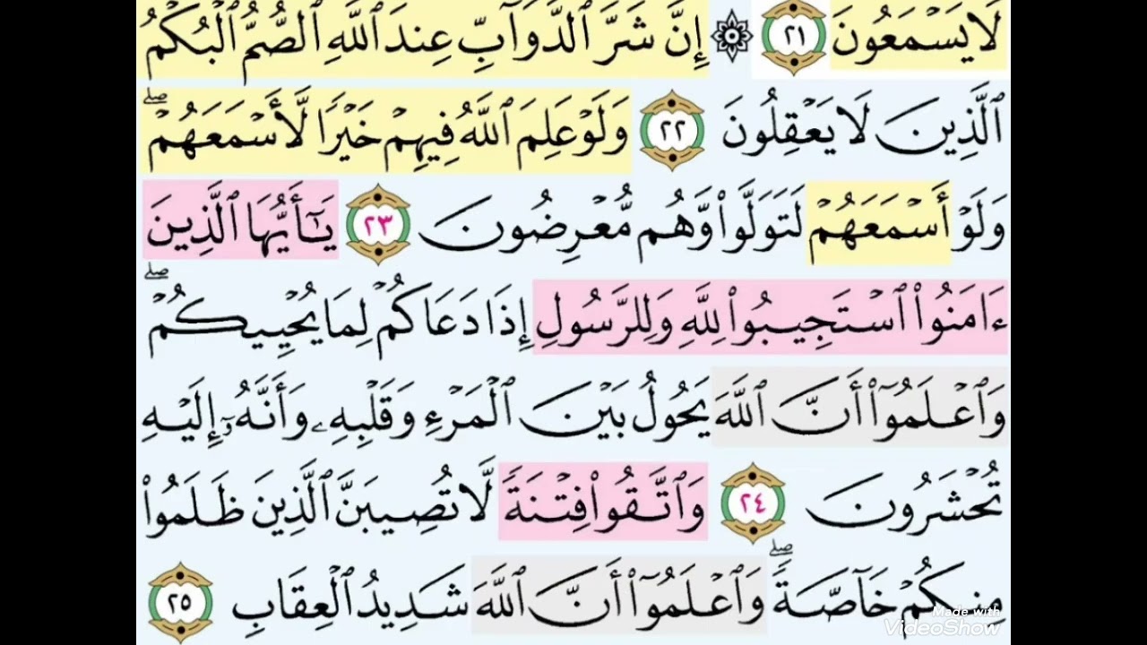 الربع الثاني من سوره الانفال تفسير وتربيط الايات بفضل الله 