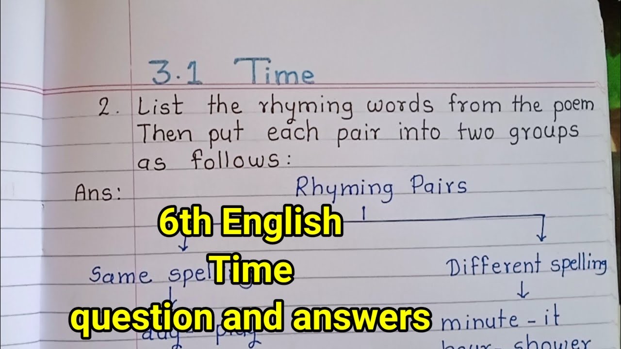 std. 6 english| 3.1 poem time | activity|6th english 3.1 time question answer