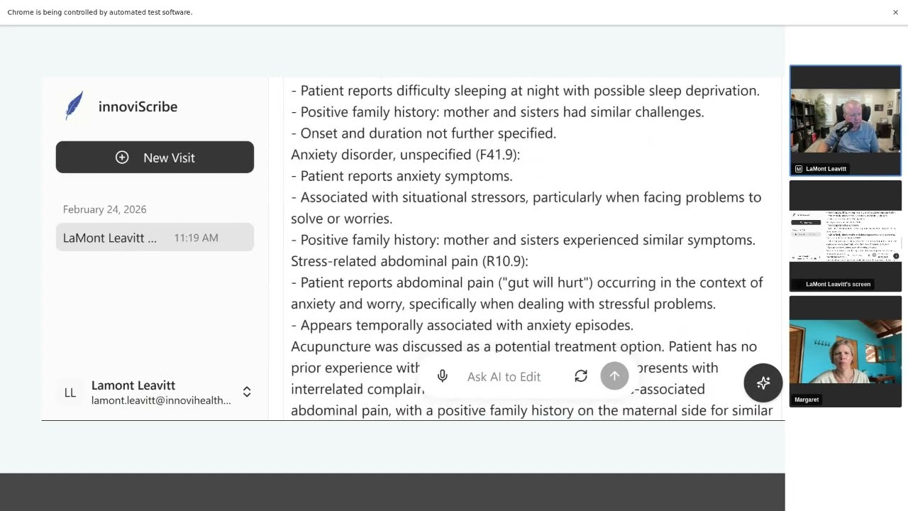 InnoviScribe - AI Ambient Listening short sample SOAP Note with alternative medicine content