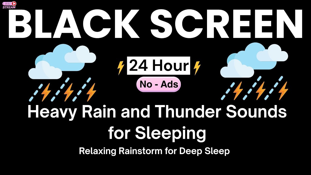 🔴 Heavy Rain and Thunder Sounds for Sleeping – Black Screen | Relaxing Rainstorm for Deep Sleep