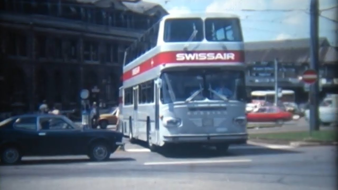 7 min 70's FOOTAGE SWISSAIR shuttle between ZRH AIRPORT - Zürich MAIN STATION (Have a seat)
