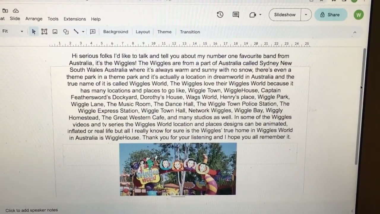 Wisam&rsquo;s explanation of his favourite band the Wiggles and their true home