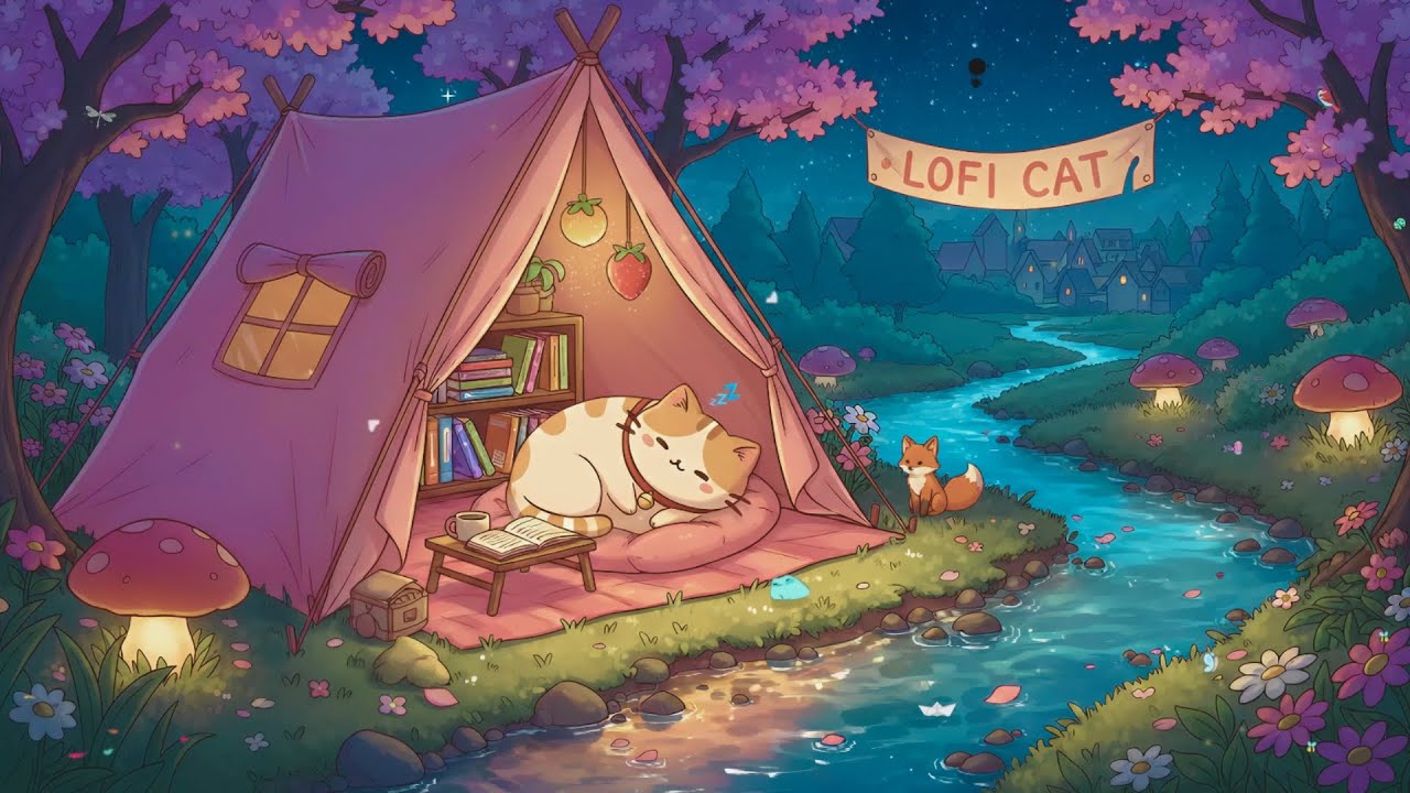 Cloudy's Cat Camping by the River ⛺ Magical Spring Lofi 🌊 Relaxing Music for Sleep
