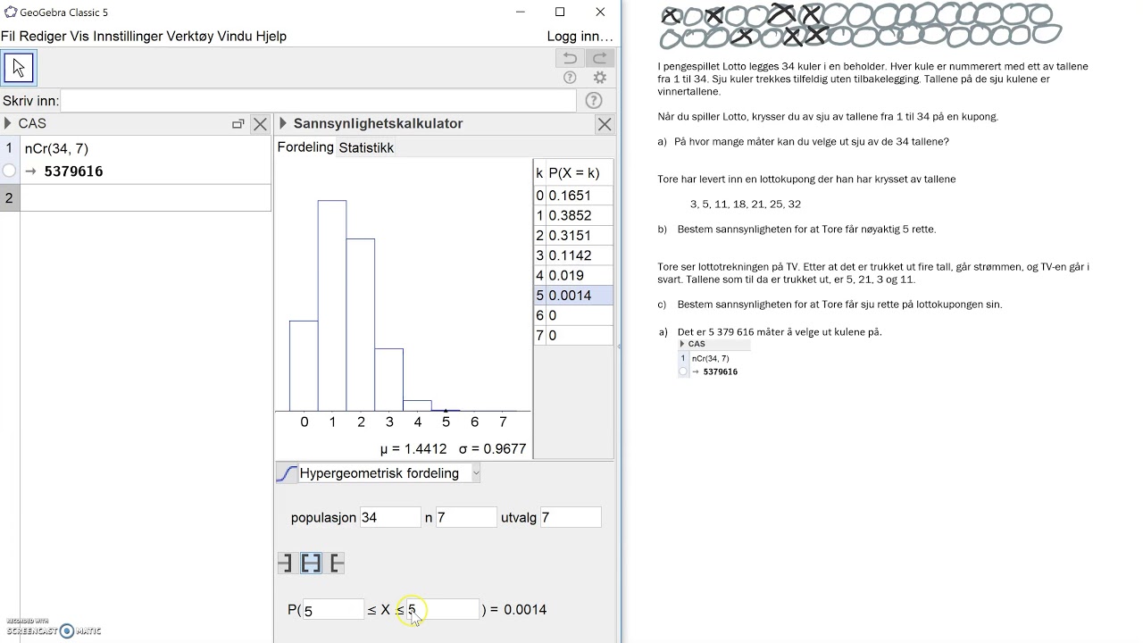 R1: Hypergeometrisk fordeling GeoGebra