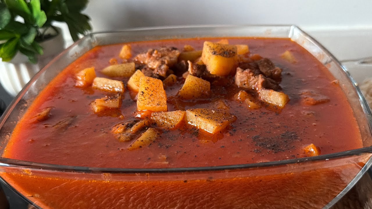 مرقة بطاطا باللحم وصوص البندورة 🌙 وصفة مثالية لسفرة إفطار رمضان مع رز بالشعيري😍