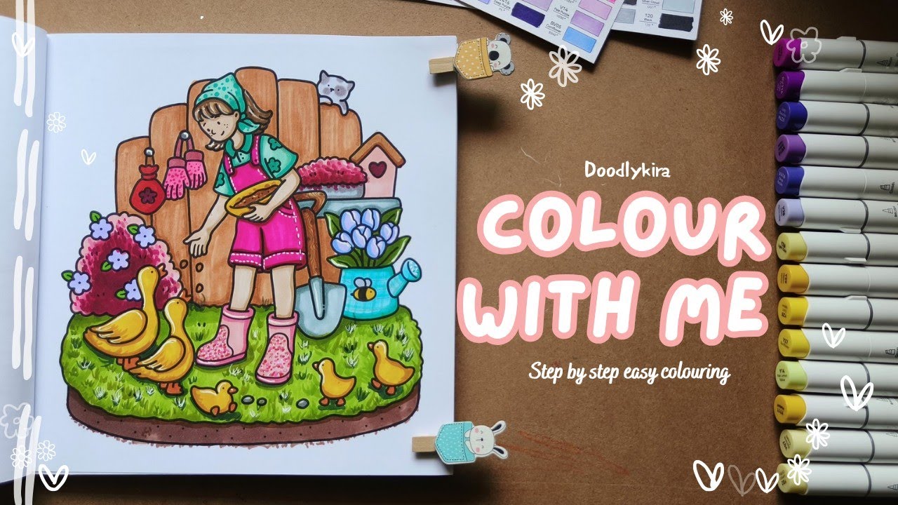 Calm and cozy Coloring | Cute backyard moments | Girl moments | doodlykira 