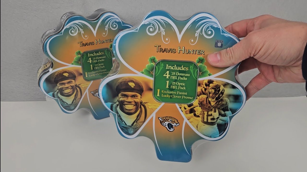 Lucky Clover Promo Tins Panini Shamrock Travis Hunter - Donruss DOWNTOWN - Optic Football Cards