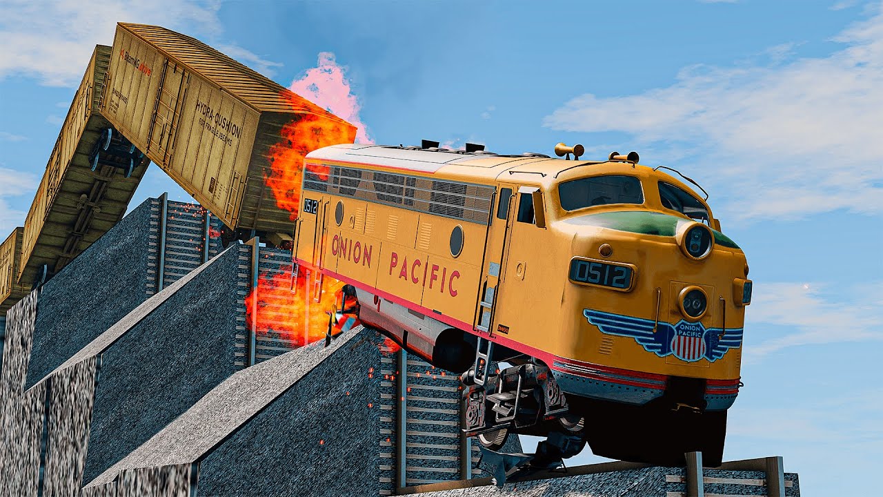 Unstoppable Train vs Incredibly Strange Stepped Railway Track Crossing Deepwood | BeamNG.drive