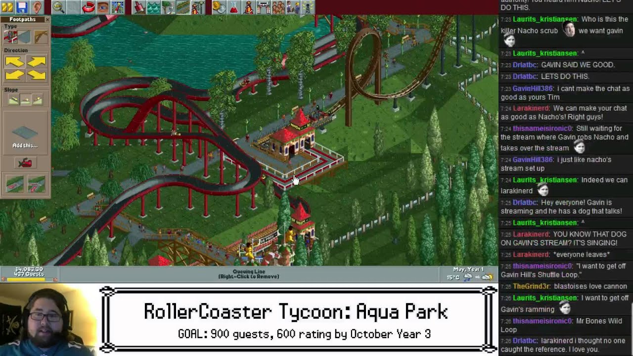 TheKillerNacho Live: Roller Coaster Tycoon, Aqua Park - Part 1