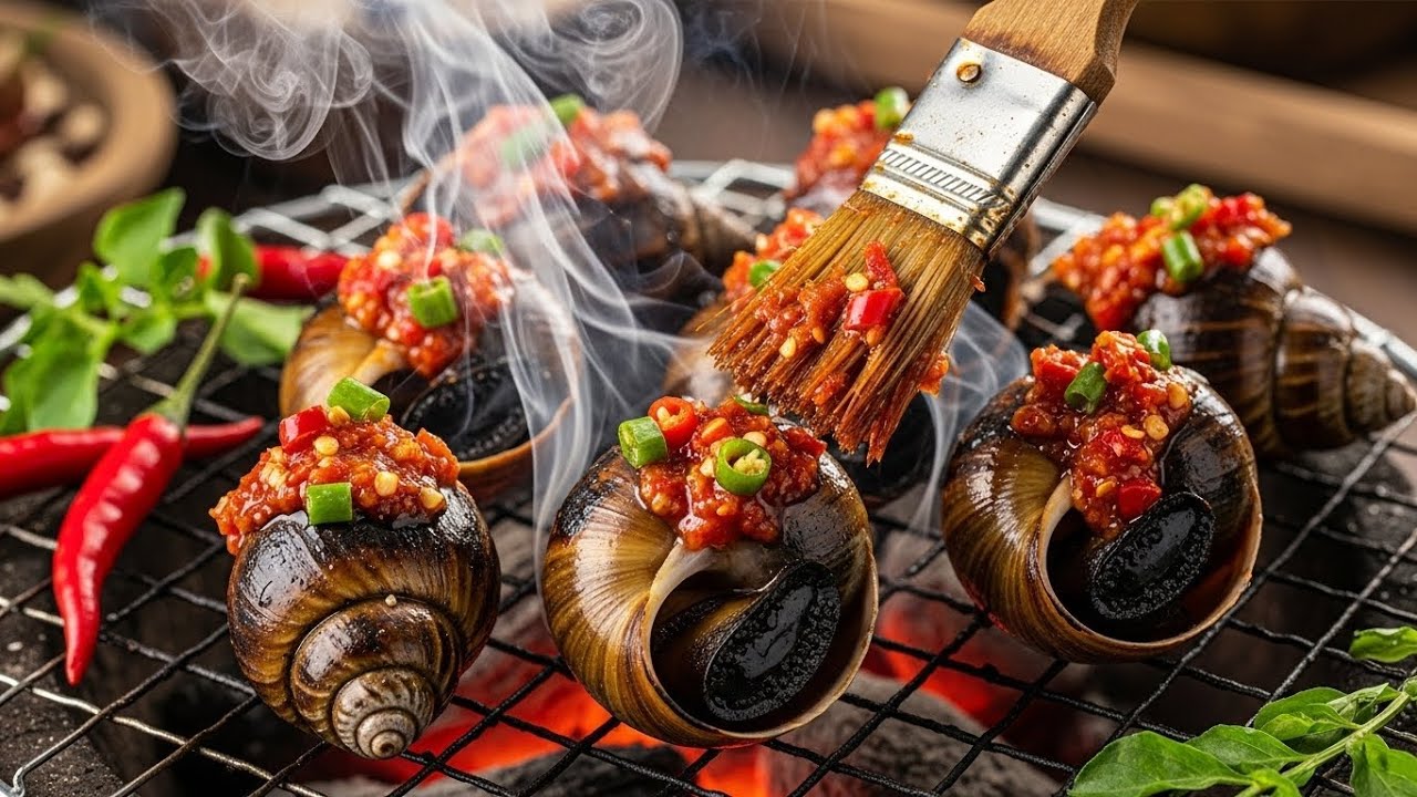 Delicious Snail BBQ Grilling with Chili Sauce | Easy Snail Cooking Recipe