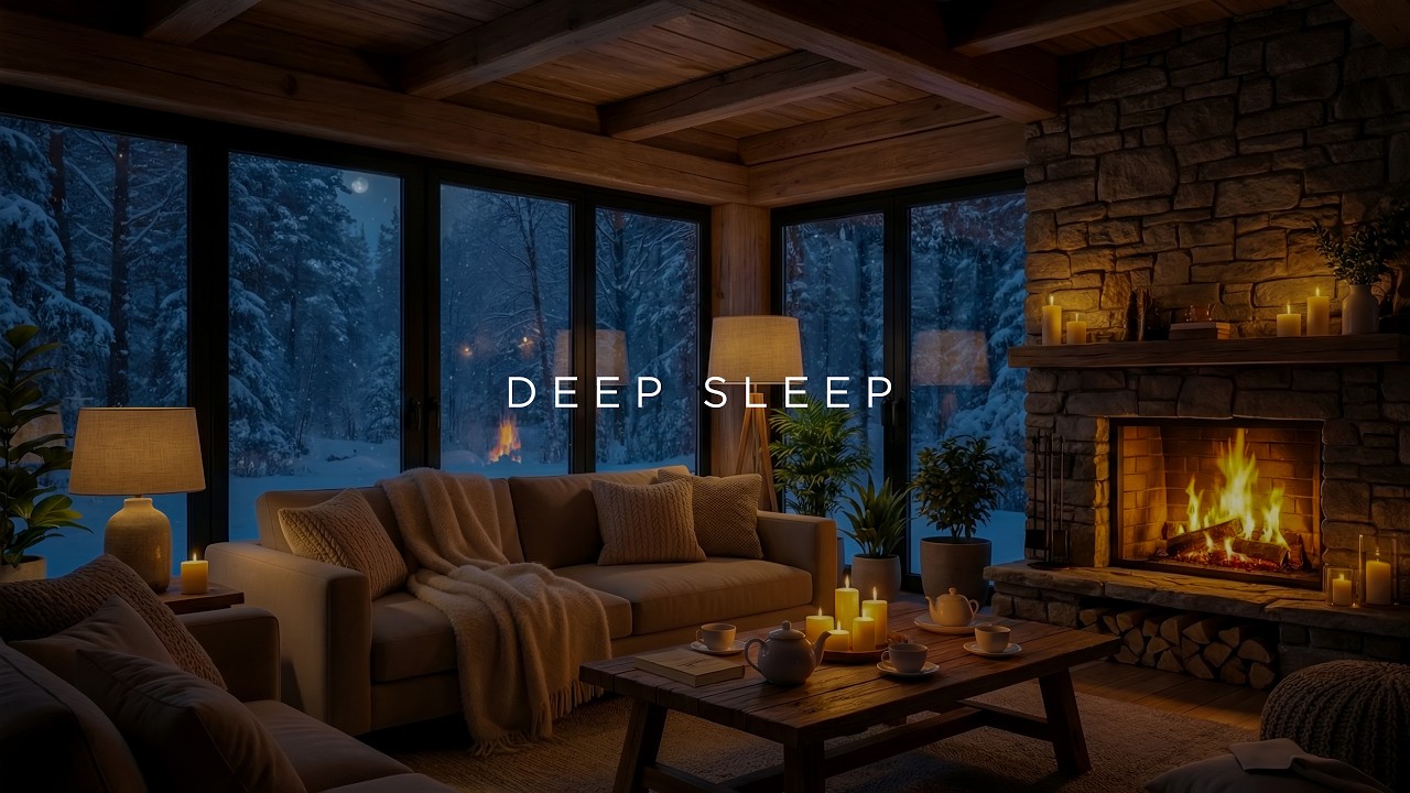 Soft Piano Sleep ❄️ Cozy Fireplace Night for Deep Sleep & Insomnia Relief