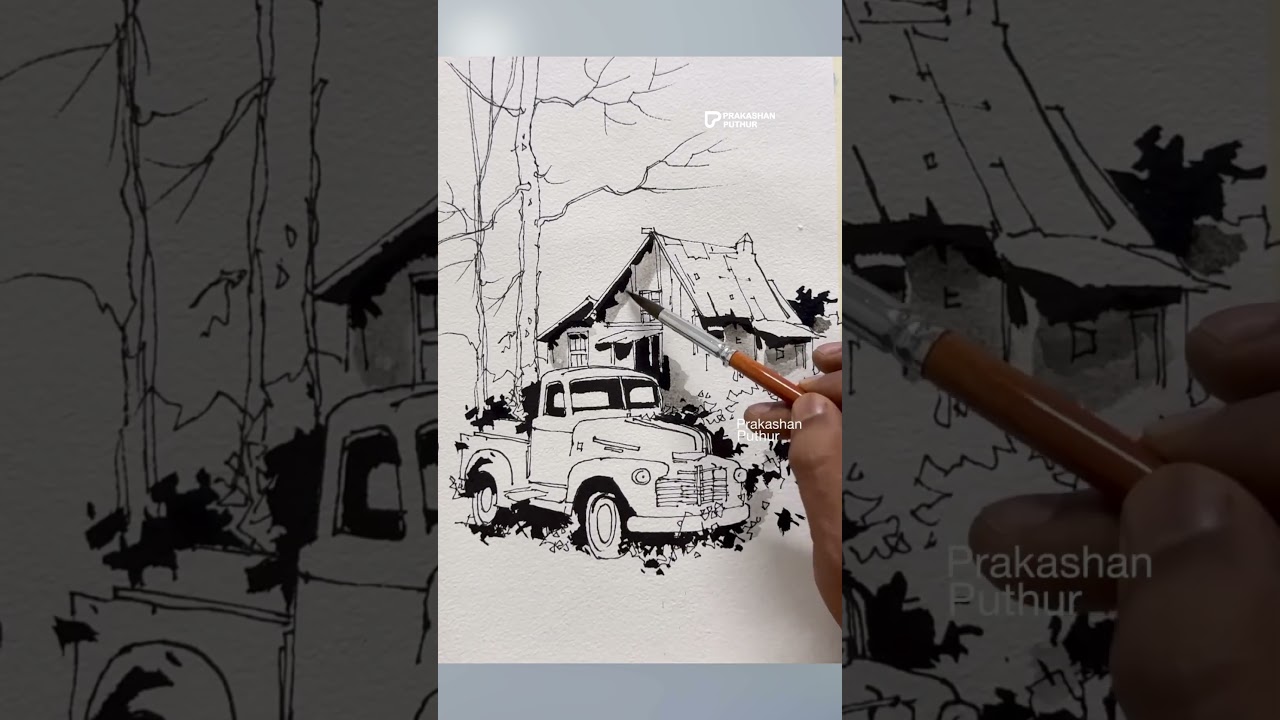 Line and wash | Ink pen with water colour by Prakashanputhur