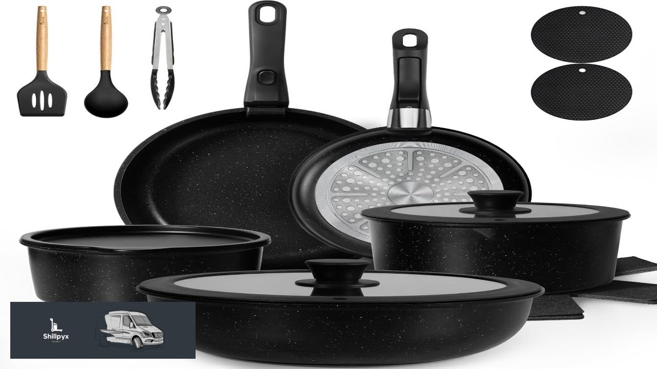 KIKCOIN 20 Pcs Pots and Pans Set Non Stick Detachable Handle Cookware