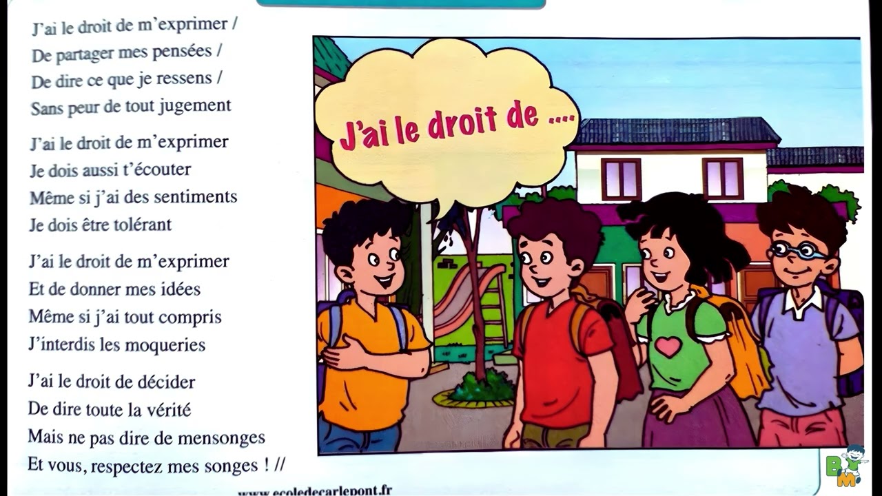 Moi et mes droits – Mémorisation - Lecture diction – 5ème AP _ Page 57_ J'ai le droit de ..