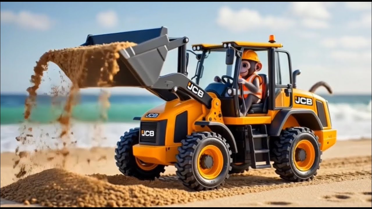 Baby Monkey Kontraktor Kecil Gali Tanah Pakai JCB Mini! Rompi Oren & Topi Kuning Lucu Banget!”