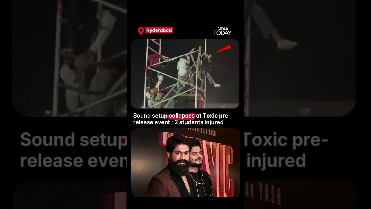 Toxic Pre-Release Event: Massive Sound-Box Setup Collapses In Hyderabad, 2 Students Injured #shorts
