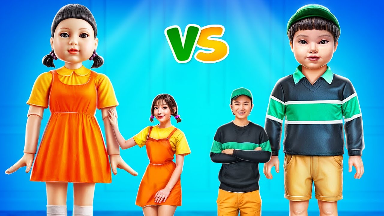 Chúng Mình Dựng Cậu Bé Squid Game vs Búp Bê Squid Game Khổng Lồ Ngoài Đời Thực!