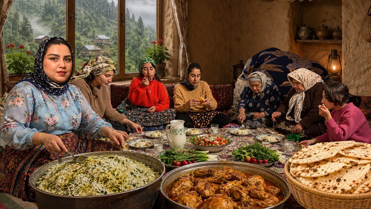 Rainy Day in Northern Iran: Grandma&rsquo;s Breads, Village Breakfast & Traditional Firewood Lunch 🔥🍞 