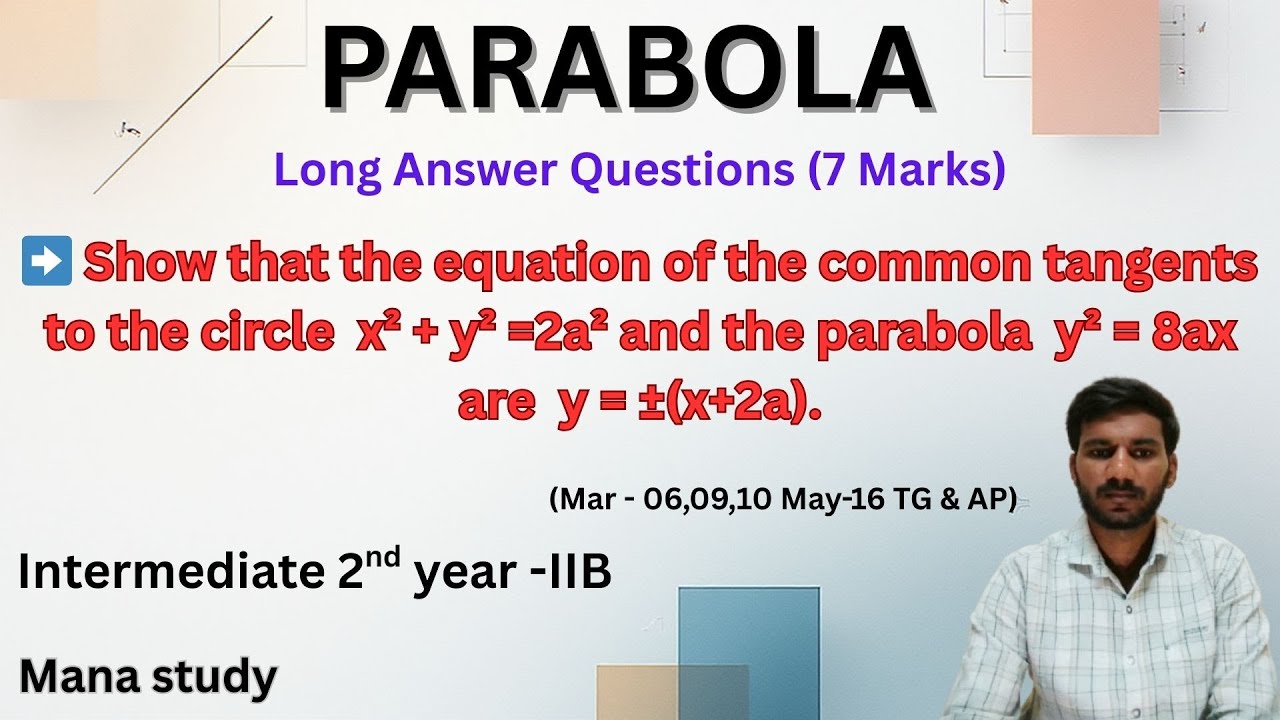Parabola Common Tangents | Show that y = ±(x + 2a) | Inter 2nd Year Maths | Long Answer | Mana Study