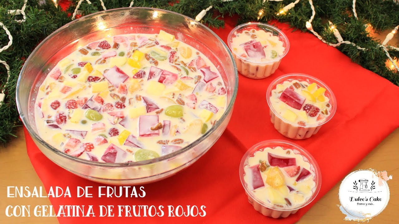 ENSALADA DE FRUTAS CON GELATINA DE FRUTOS ROJOS PARA NAVIDAD /DULCES CAKE