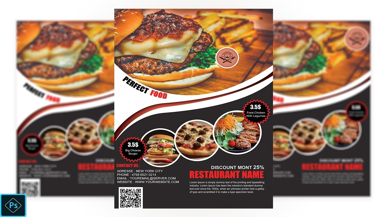 تصميم فلاير إحترافي لمطعم بإستعمال الفوتوشوب|| professional flyer with photoshop