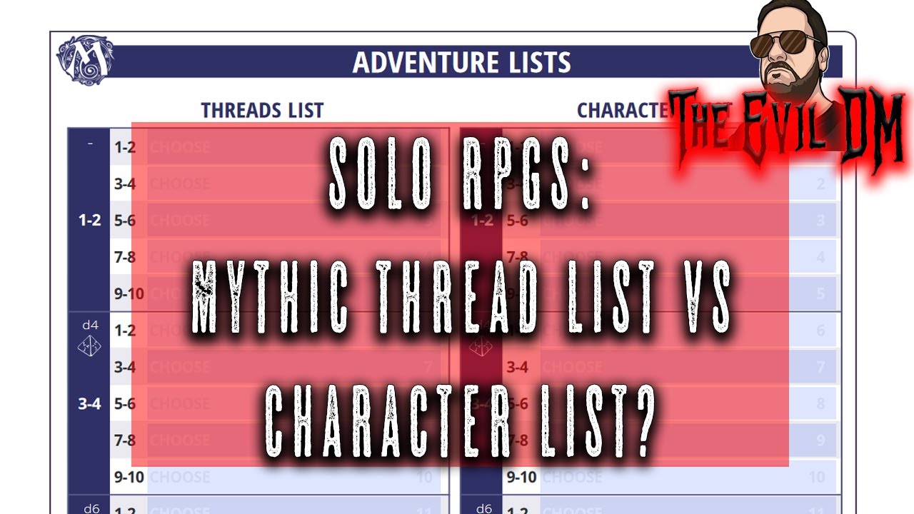 Solo RPGS - Mythic Threads list vs Character Lists?