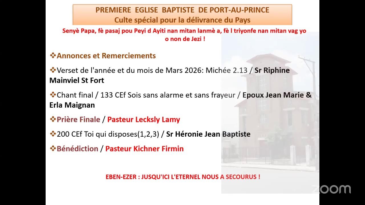 Culte Spécial en ligne pour la DÉLIVRANCE DU PAYS