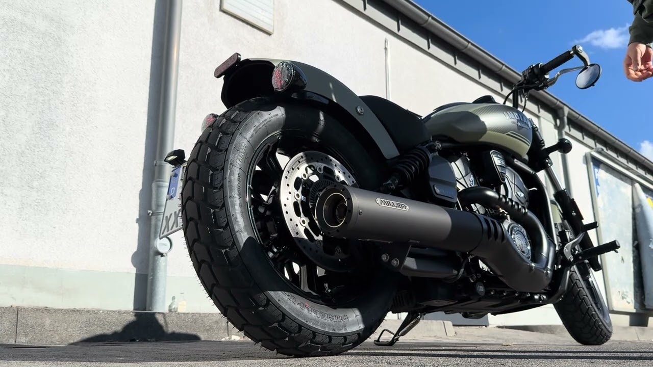 Indian Scout Bobber 2026 Limited + TechGreen + Miller Exhaust slip on mit DK Killer/ legal T&Uuml;V free 