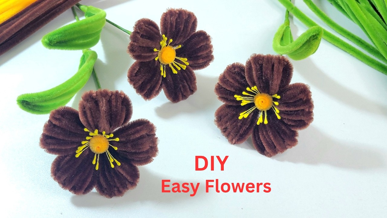 How to Make Pipe Cleaner Beautiful Flowers | Brown & Orange Chenille Easy Bouquet Flowers.