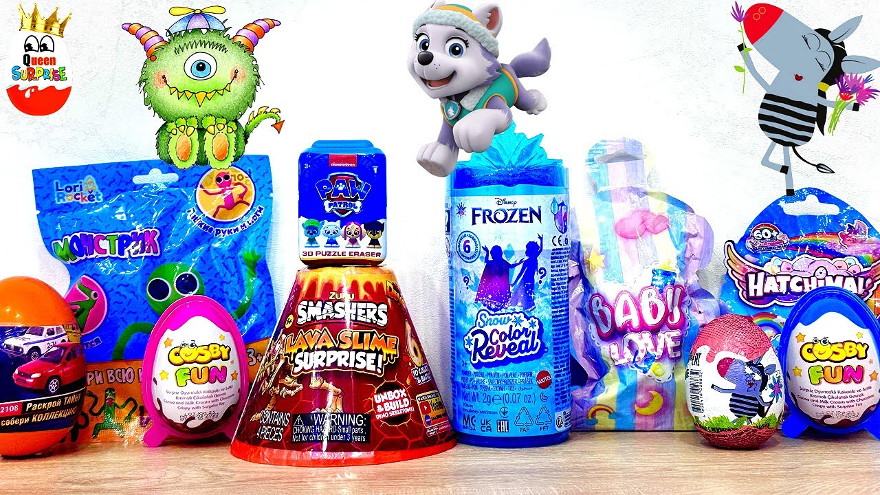 СЮРПРИЗ MIX! FROZEN Snow Color Reveal, PAW Patrol, Smashers Lava Slime Surprise, Surprise unboxing