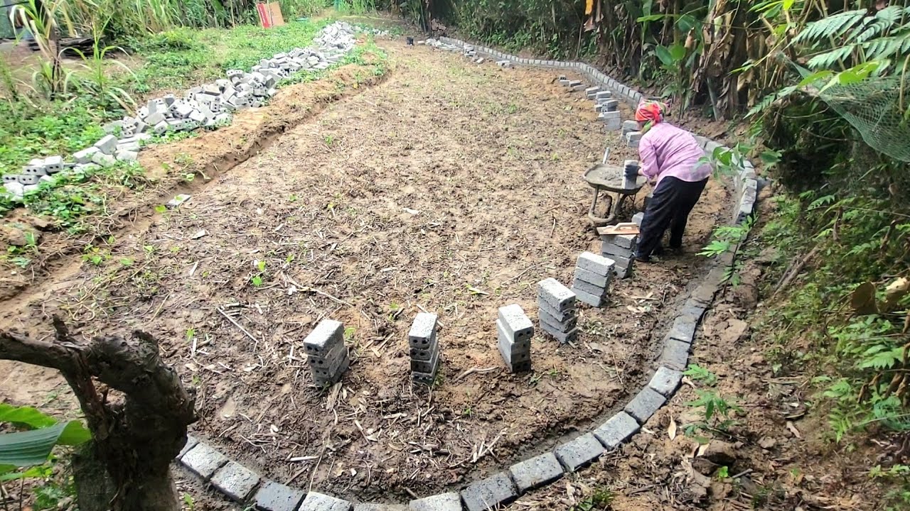 Poor girl started to build a fish pond. Dream life. Growing vegetables and raising fish. p1