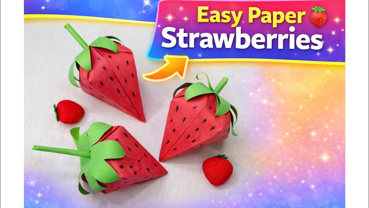 Strawberry Paper Crafts  🍓 #papercraft #diycraft #paperstrawberry #easycraft #handmade