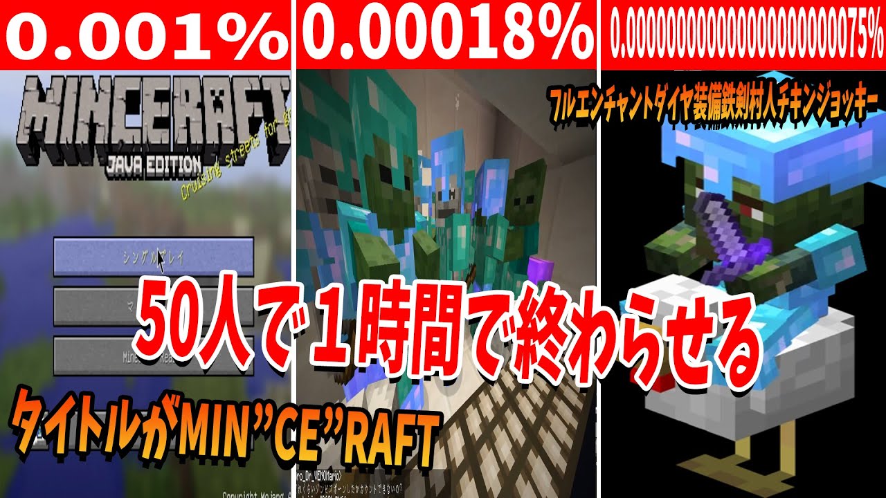 50人でやればマイクラでめちゃくちゃ確率の低いことも一瞬で終わる説 - マインクラフト【KUN】