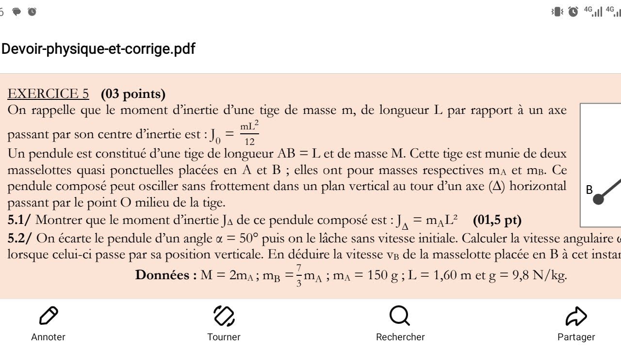 MOUVEMENT DE ROTATION D'UN PENDULE COMPOSÉ 1ère CD 