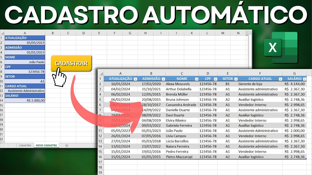 Planilha de Cadastro Automático no Excel com Macro | Automatização sem VBA | Como Fazer