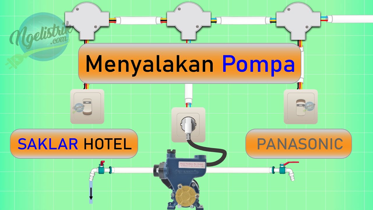 Menyalakan Pompa Dari 2 Tempat Dengan Saklar Hotel Panasonic (Saklar Tukar Panasonic)