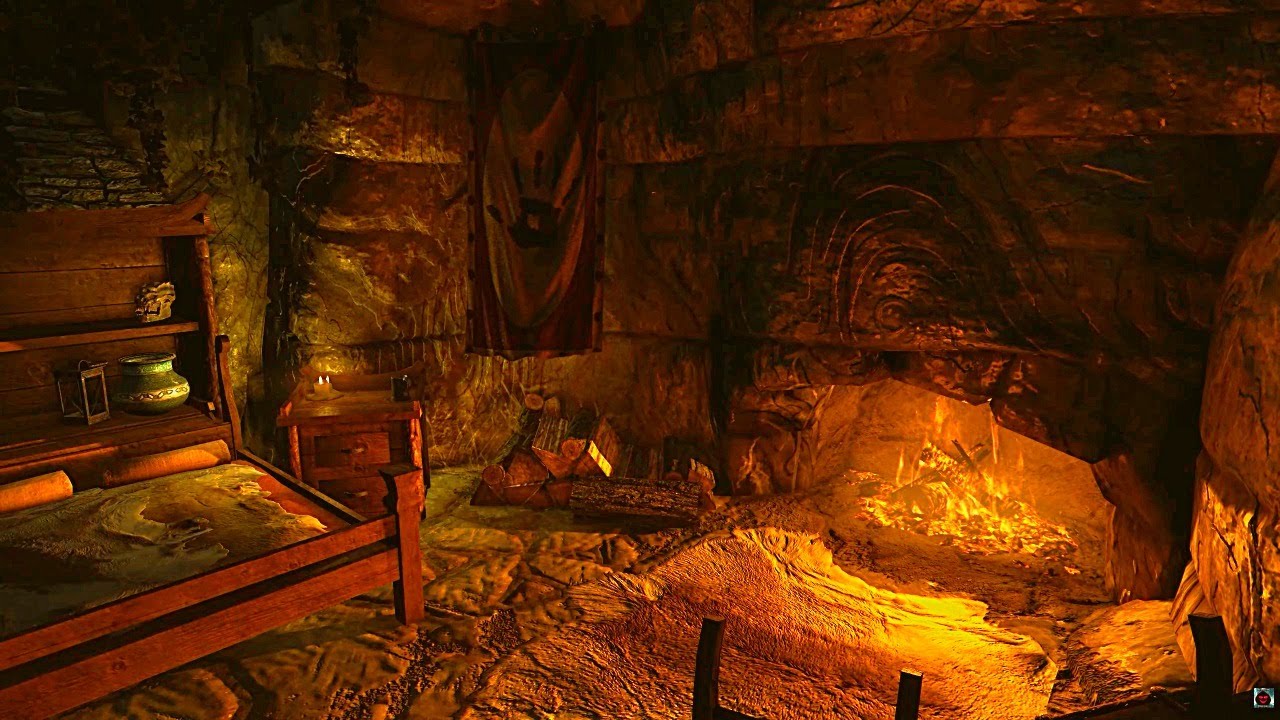 Skyrim Sleep Ambience: Dark Brotherhood Bedroom with Rain & Fireplace - 24 Hours
