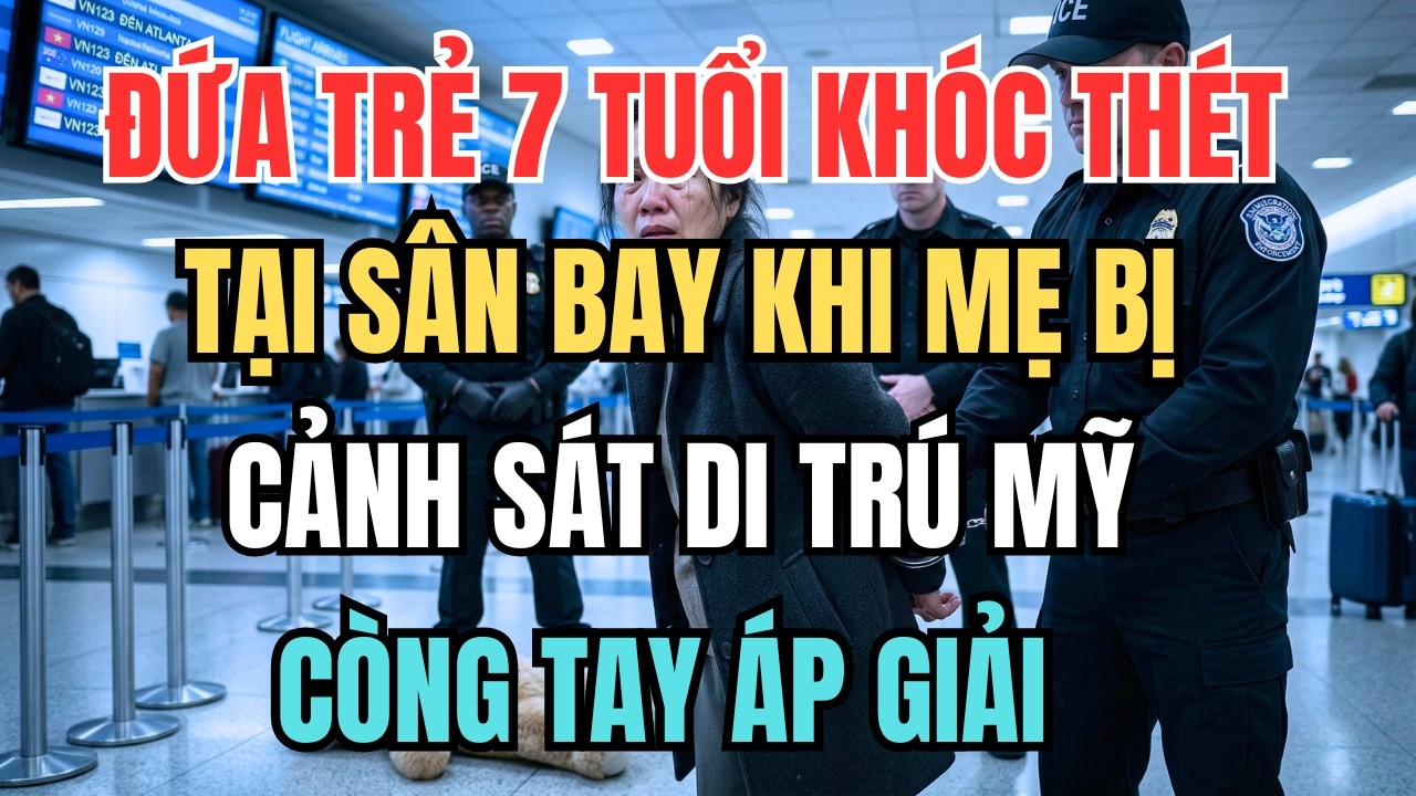 RƠI NƯỚC MẮT: ĐỨA TRẺ 7 TUỔI KHÓC THÉT TẠI SÂN BAY KHI MẸ BỊ CẢNH SÁT DI TRÚ MỸ CÒNG TAY ÁP GIẢI