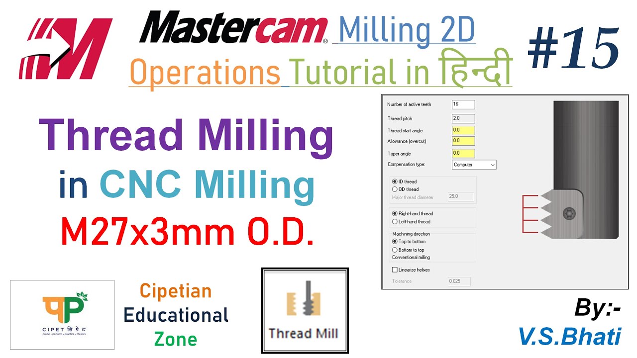 Mastercam Mill 2D - O.D. Thread Milling Operation || M27 x 3 mm || Thread Cutting || Threading Tool
